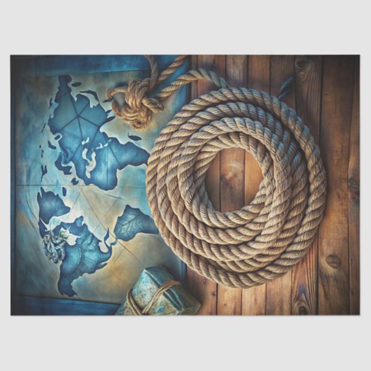 Waterverf  zee nautisch touw oude kaarten tissuepapier (Voorkant)