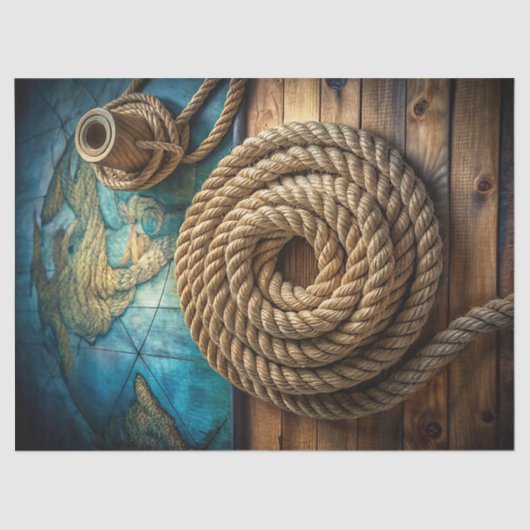 Waterverf  zee nautisch touw oude kaarten tissuepapier (Voorkant)