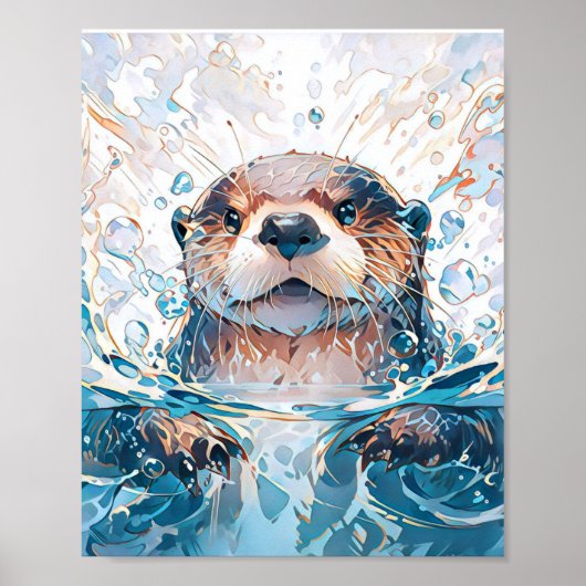 Waterverf Zee Otter Art Poster (Voorkant)