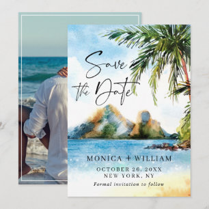 Waterverf Zee palmboom foto Save The Date