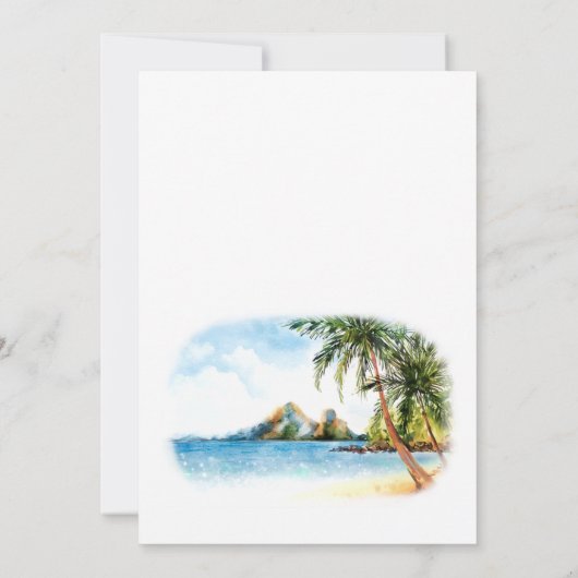 Waterverf Zee palmboom Save The Date (Achterkant)