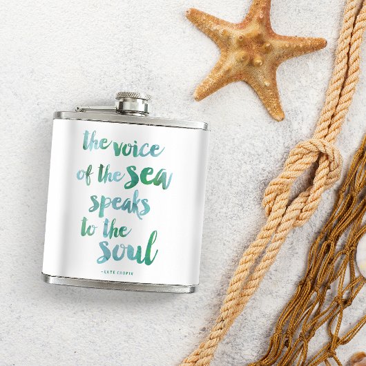 Waterverf Zee Quote Flask Heupfles
