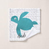 Waterverf Zee Scheepsboomschildpad en -strepen Bad Handdoek (Wasdoekje)