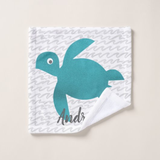 Waterverf Zee Scheepsboomschildpad en -strepen Bad Handdoek (Wasdoekje)