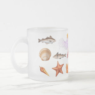 Waterverf Zee Schelpen & Zeester Nautilus Kust  Matglas Koffiemok