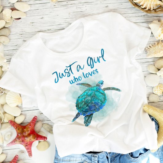 Waterverf Zee schildpad alleen maar een meisje dat T-shirt