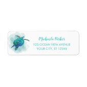 Waterverf Zee Schildpad Aqua Blue Retouradres Etiket (Voorkant)