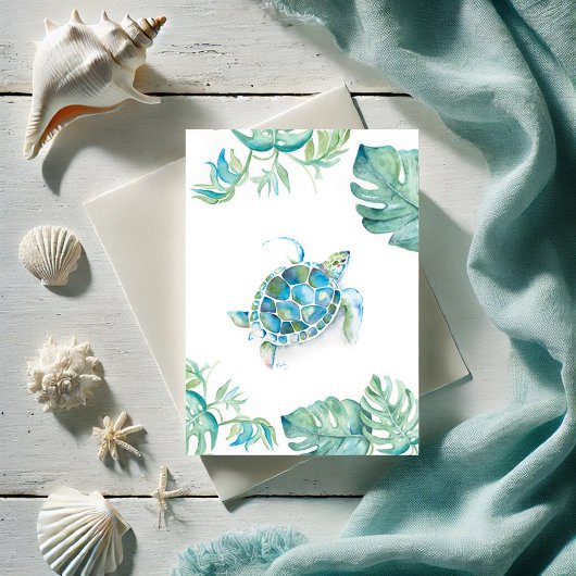 Waterverf Zee Schildpad Blanco Kaart