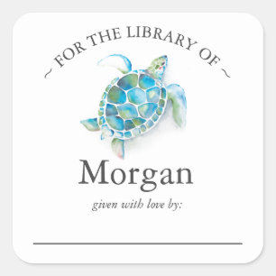 Waterverf Zee Schildpad Boekplaat Vierkante Sticker