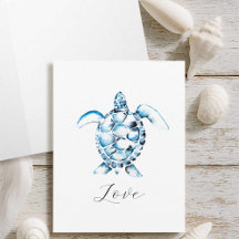 Waterverf Zee schildpad briefkaarten met enveloppe