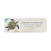 Waterverf Zee Schildpad Bruiloft bruid bruidegom Etiket (Voorkant)