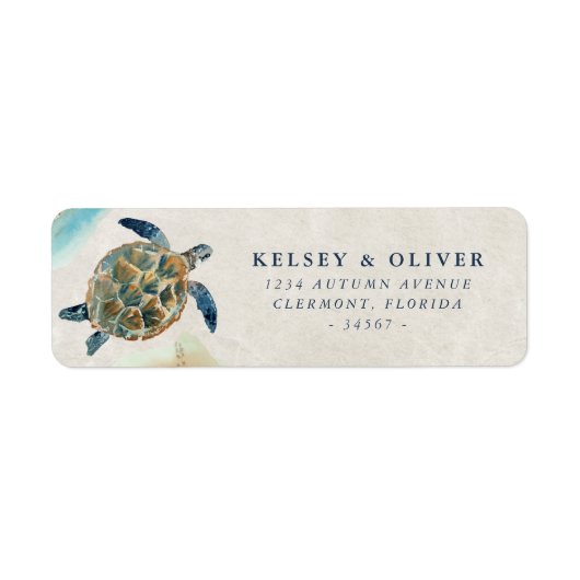 Waterverf Zee Schildpad Bruiloft bruid bruidegom Etiket (Voorkant)