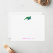 Waterverf Zee schildpad dank u Notitiekaartje (Voorkant / Achterkant in situ)