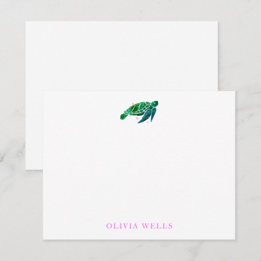 Waterverf Zee schildpad dank u Notitiekaartje (Voorkant / Achterkant)
