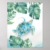 Waterverf Zee Schildpad en Monstera Leaves Poster (Voorkant)
