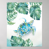 Waterverf Zee Schildpad en Monstera Leaves Poster (Voorkant)