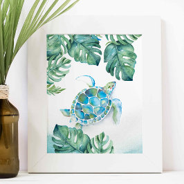 Waterverf Zee Schildpad en Monstera Leaves Poster