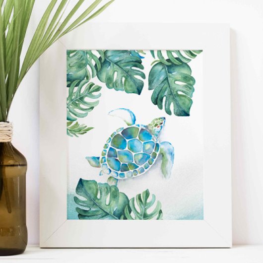 Waterverf Zee Schildpad en Monstera Leaves Poster