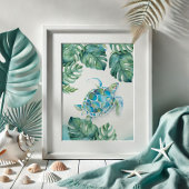 Waterverf Zee Schildpad en Monstera Leaves Poster