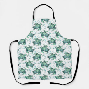 waterverf zee schildpad groen blauw patroondier schort