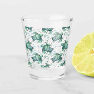 waterverf zee schildpad groen blauw patroondier shot glas