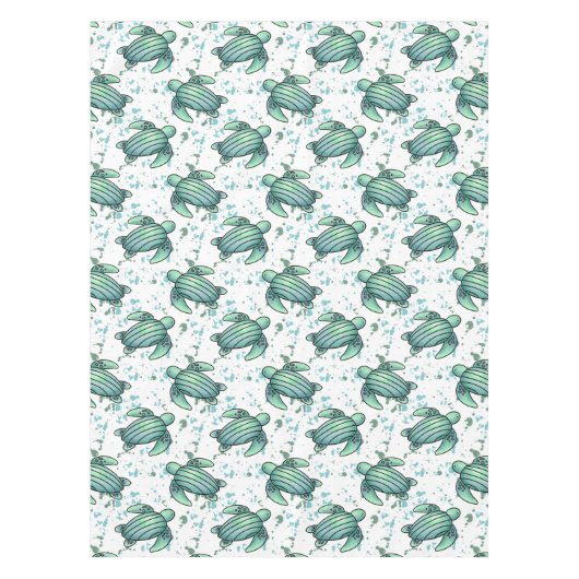 waterverf zee schildpad groen blauw patroondier tafelkleed (Voorkant)