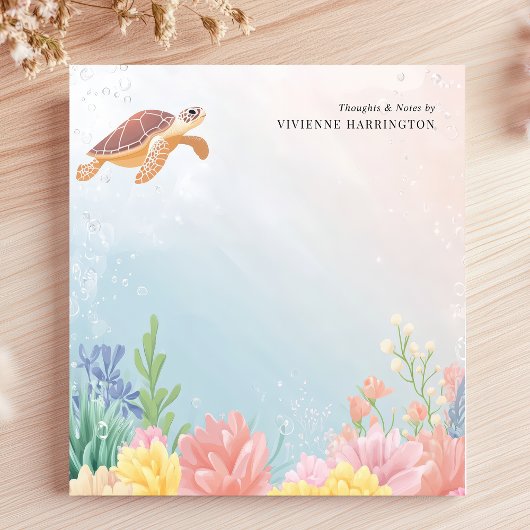 Waterverf Zee schildpad koraal gepersonaliseerd Notitieblok