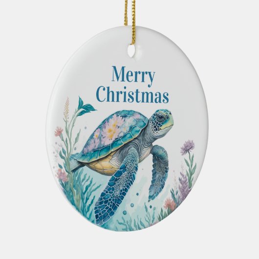 Waterverf Zee Schildpad Kustkerstversiering Keramisch Ornament (Rechts)