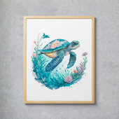 Waterverf Zee Schildpad Marien Dier Poster