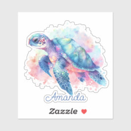 Waterverf Zee schildpad monogrammen Sticker