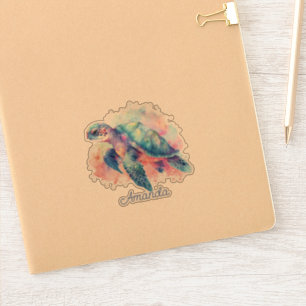 Waterverf Zee schildpad monogrammen Sticker