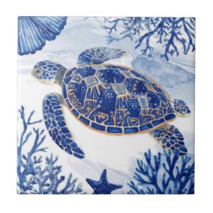 Waterverf Zee Schildpad Oceaan Blauw Tegeltje