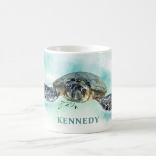 Waterverf Zee schildpad op maat Koffiemok