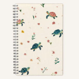 Waterverf Zee Schildpad Patroon Mooie Kust Bloemen Notitieboek
