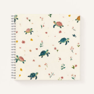 Waterverf Zee Schildpad Patroon Mooie Kust Bloemen Notitieboek