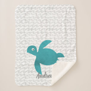 Waterverf Zee schildpad Sherpa Deken