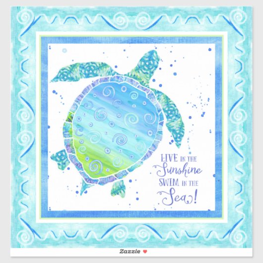Waterverf Zee Schildpad Zonneschijn Zeeen Strand Z Sticker (Vel)
