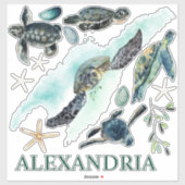 Waterverf Zee Schildpadden Kust Collectie Naam Sticker (Vel)