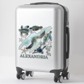 Waterverf Zee Schildpadden Kust Collectie Naam Sticker (Koffer)