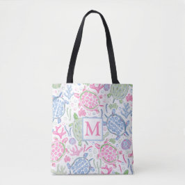Waterverf Zee Schildpadden Kust Oceaan Monogram Tote Bag