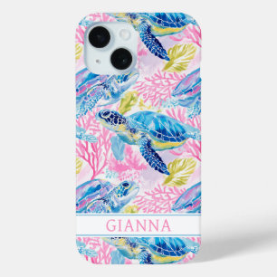 Waterverf Zee Schildpadden Monogram iPhone 15 Case