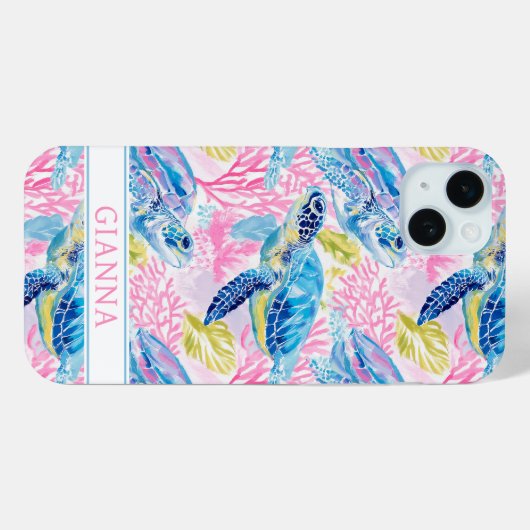 Waterverf Zee Schildpadden Monogram Case-Mate iPhone Case (Achterkant (horizontaal))