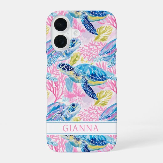 Waterverf Zee Schildpadden Monogram iPhone 16 Hoesje (Achterkant)