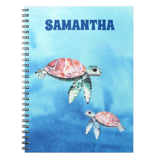 Waterverf Zee Schildpadden Monogram Naam Notitieboek (Voorkant)