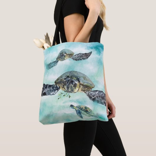 Waterverf Zee schildpadden onder het Zee Tote Bag (Dichtbij)