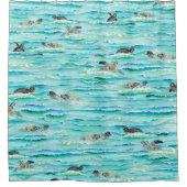 Waterverf Zee Schildpadden Zwemmen Turquoise Oceaa Douchegordijn (Voorkant)