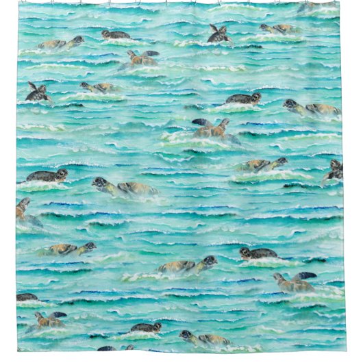 Waterverf Zee Schildpadden Zwemmen Turquoise Oceaa Douchegordijn (Voorkant)