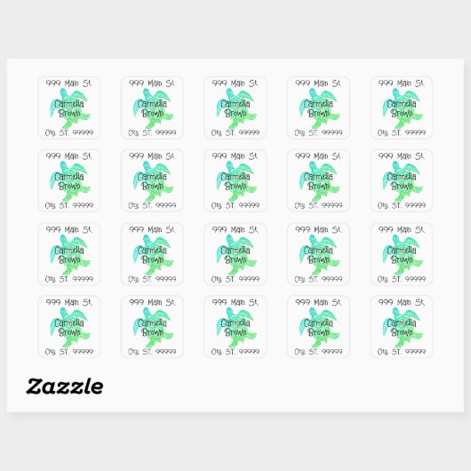 Waterverf zee schildpadlabel vierkante sticker (Vel)