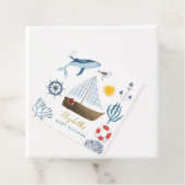 Waterverf Zee Schip, Sailor Whale Zee Baby shower Bedankjes Labels (In situ)
