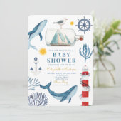 Waterverf Zee Schip, Sailor Whale Zee Baby shower Kaart (Staand voorkant)
